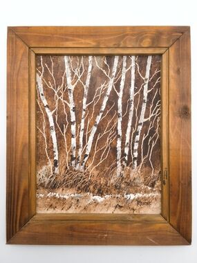 Vintage 1983 Henry Letendre "White Birch and Willow" Signed Metis Oil Painting